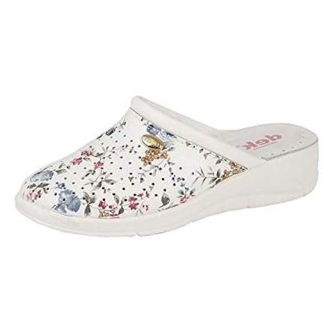 DEKS Ladies Floral Clog Mules in White Cover