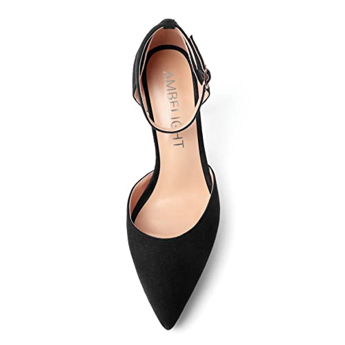 AMBELIGHT Womens Pointed Toe Evening Suede Elegant Dress Shoes Ankle Strap Buckle Stiletto High Heel Pumps Shoes 4 Inch3