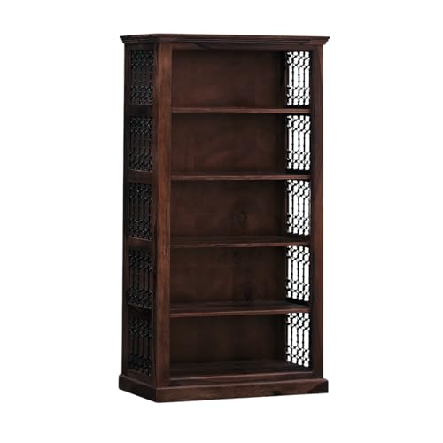 Image of SONA ART & CRAFTS Iron Jali Book Shelf Wooden | Multipurpose 5 Tier Open Bookshelf for Home & Library | Storage Cabinet for Living Room | Crockery Cabinet for Home, Kitchen | Walnut