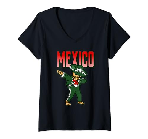 Dabbing Mexican Mariachi Skeleton Viva Mexico Cinco de Mayo V-Neck T-Shirt