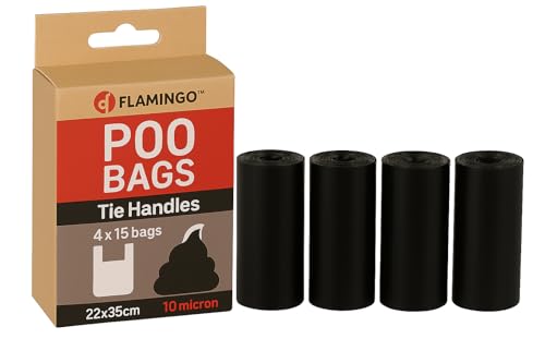 Flamingo Blekz Sacchetti per Escrementi di Cani con Manici - 60 Pezzi, Neri, Ultra Pratici e Resistenti, Ideali per Golden Retriever, Bulldog Francese, Beagle e Schnauzer
