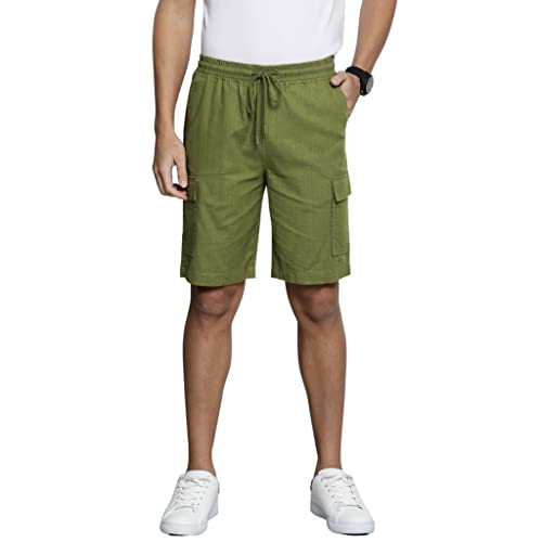 Image of The Indian Garage Co Men Slim Fit Solid Mid-Rise Cargo Shorts