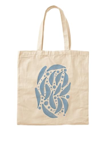 Sac artistique feuilles aquarelles bleues avec anses longues et coutures renforcées