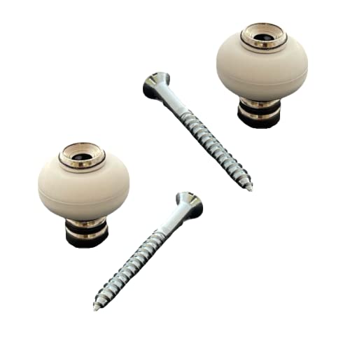 Lot de 2 butoirs ondulé en laiton nickelé avec vis. Corps en laiton et bague amortisseur blanche en élastomère. Diamètre 30mm, hauteur 30mm Cover