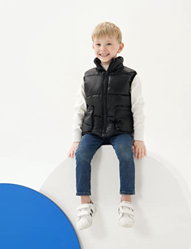 Ueloop Kids 2022 Winter Fall Spring Warm Puffer Vest With Pockets Sleeveless Waterproof Dirt Resistant Light Zip Up Jacket For Boys Girls Size 4T 4 Year Old Black #TOP3