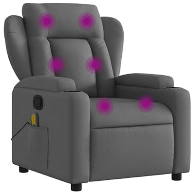 UERNGFTKM Manual Reclining Massage Recliner Chair with 6-Point Vibration, 135 Degree Tilt, Dark Gray Fabric, Dual Cup Holders and Side Pocket, Supports 242.5 lbs