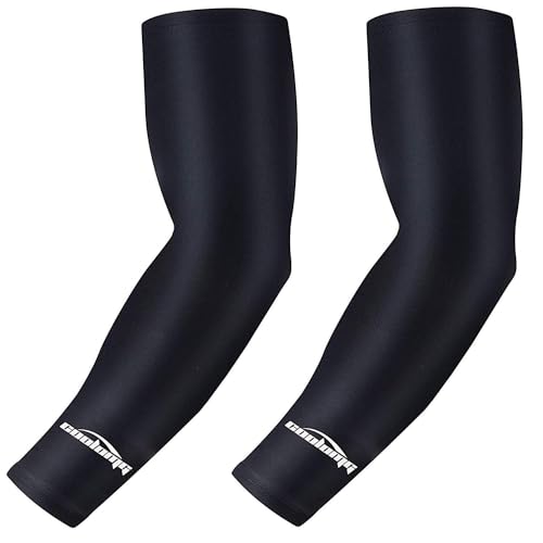 COOLOMG Mangas de compresión antideslizantes para bicicleta, voleibol, baloncesto, para mujer, hombre, niños, 1 par, color negro, L