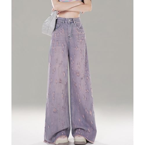 Fashion Vintage Women's High Waisted Straight Leg Jeans Y2K Casual Streetwear Fringe Gradual Denim Pants2