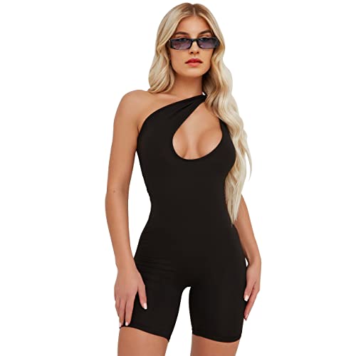QKEPCY Mono Corto Mujer Asimétrico Jumpsuit Elegante Monos Deportivo un Hombro Bodycon Enterizo Fitness Conjuntos Verano Playa Fiesta Yoga Jumpsuit Elástico