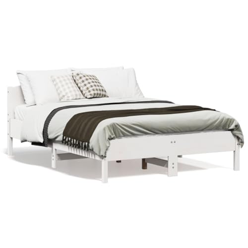 KLYEON Estructura de Cama con cabecero Madera Pino Blanco 135x190 cm,Somier de Cama de Madera Maciza de Pino con cabecero para colchones de Matrimonio Camas y somieres