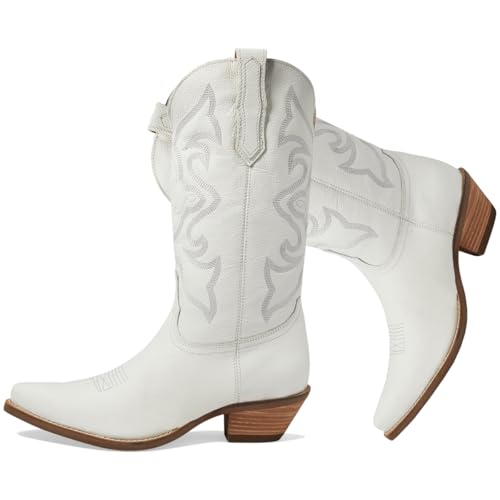 Image of LEHOOR Cowboy Boots Women Embroidered Mid Calf Western Boots Stacked Low Heel Pointed Toe Pull On Cowgirl Boot 4-11 M US