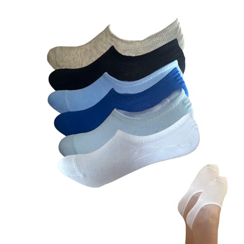 Pack 6 pares de Calcetines Invisibles para Niños y Niñas, Algodón, Colores Surtidos, con Silicona Antideslizante - Pinkies niños y niñas- (FR/ES, Números, 25, 30, Regular, SURTIDO AZUL)