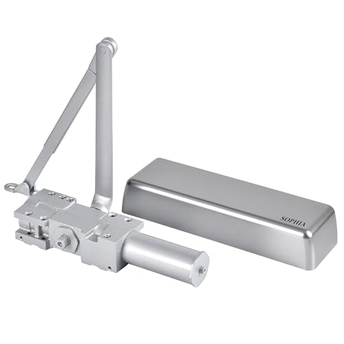 Image of SOPHIA Automatic Door Closer Heavy Duty, Commercial Grade 1, Adjustable Spring Size 1-6 for High Traffic, ADA Compliant & UL Listed, Door Hydraulic Closer, Backcheck & Delayed Action, Silver