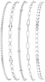 MBW Silver Bracelets for Women, Dainty Silver Bracelets for Women Set 14K Silver Bracelet Stack Waterproof Jewelry for Women Trendy Minimalist Simple Small Thin Bracelet Set for Women Teen Girls Gift