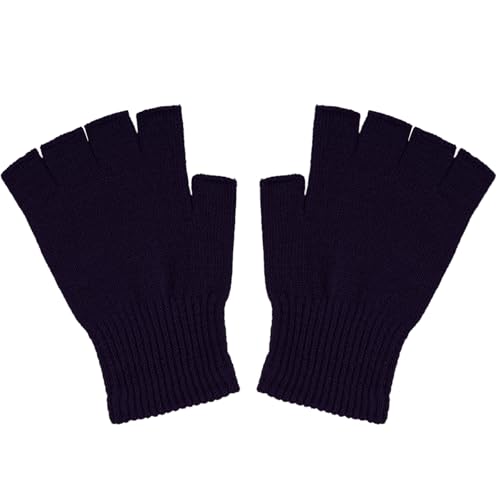 SHEVERCH Black Winter Half Finger Knit Gloves for Men Women Warm Fingerless for Cold Weather
