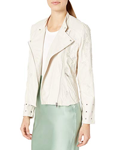 Lyssé Women's Jamie Embroidered Vegan Leather Jacket, Bone, M