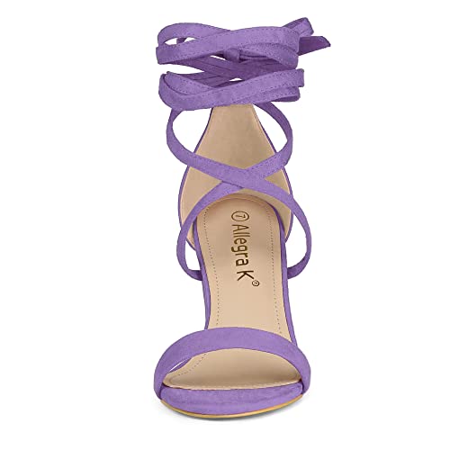 Allegra K Allegra K Women's Strappy Lace Up Chunky High Heels Purple Heels Sandals 6.5 M US
