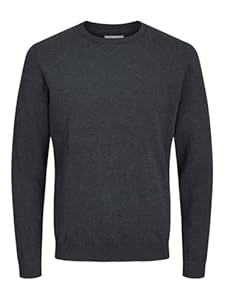 JACK & JONES Herren Basic Knit Crew Neck Pullover - Dark Grau Melange - L