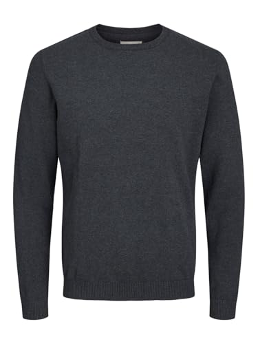 JACK & JONES Herren Basic Knit Crew Neck Pullover - Dark Grau Melange - L