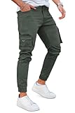 Cargo Joggers for Men Slim Fit Stretch Tapered Pants with Pockets(Army Green,32)