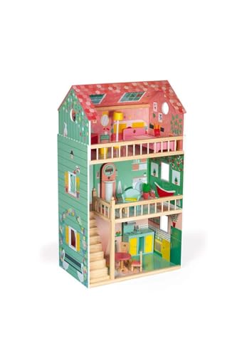 Maison de poupée en bois Janod Happy Day avec 12 accessoires inclus pour enfant dès 3 ans