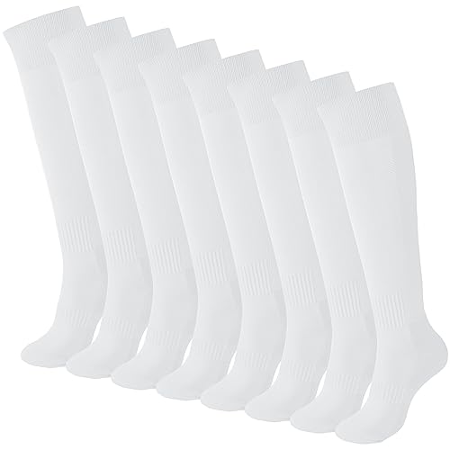 Handepo 4 Pairs Baseball Socks Men Softball Sock Black Gray White Red Royal Blue Socks Sport Athletic Socks, Size Medium (White) #TOP30