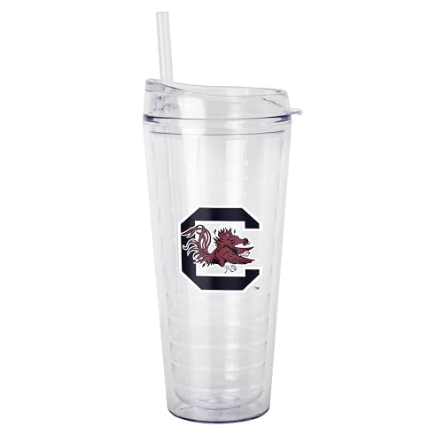 Logo Brands NCAA South Carolina Gamecocks 22 oz Double Wall Clear Tumbler – Includes Straw | Fits Most Cup Holders |Made In The USA | Spill-Resistant Lid | BPA Free