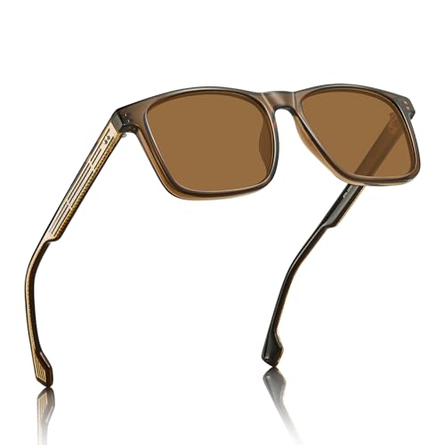 AVAWAY Polarized Sunglasses Men UV 400 Protection Rectangle Frame Sculpted Filigreed Corewire Arm Category 3 Sun Shades