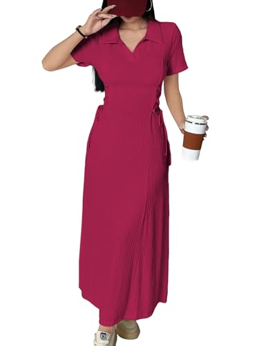 Shasmi Women’s Solid Color Applique Lace-Up Collared Short Sleeve...