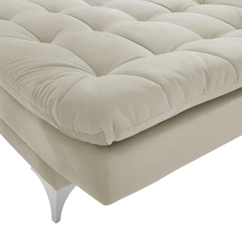 Image of Krancy Solid Wood 3 Seater Sofa Cum Bed with Ottomon | Convertible Wooden Couch for Living Room, Home & Office | Modern Designer Furniture | 1 Year Warranty | Beige Color