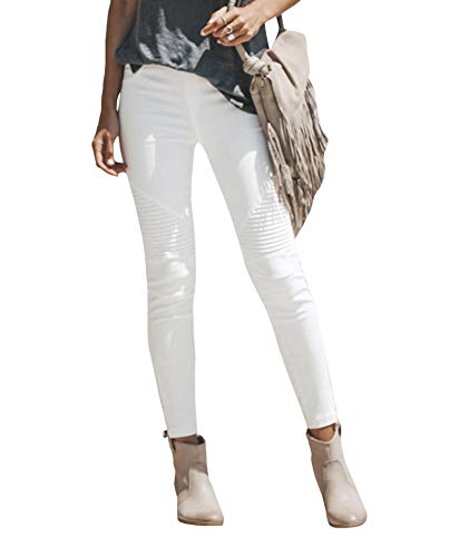 ECDAHICC Women‘s High Elastic Waist Demin Pants Pull On Skinny Ruched Legging Jeans Butt Lifting Slim Pencil Trousers