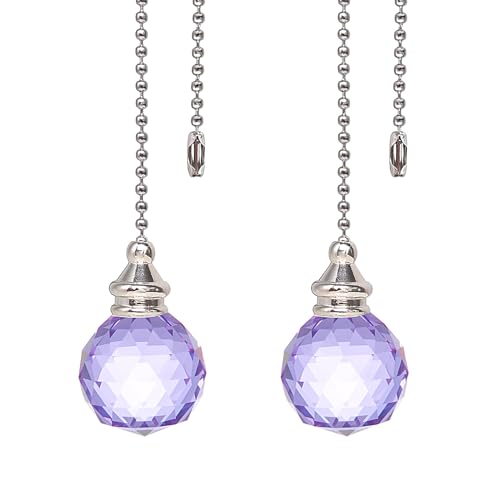 Image of 2 Pieces Purple Crystal Ceiling Fan Pull Chain Prism Ball 30mm Dazzling Pull Chain Extension with Connector for Ceiling Light Fan