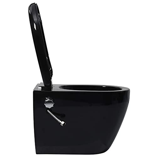 vidaXL Wand WC ohne Spülrand mit Bidet-Funktion Spülrandlos Absenkautomatik Softclose Hänge Toilette Bidet Taharet Badezimmer Keramik Schwarz – Bild 6