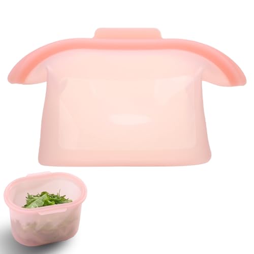 Everbag Silicone Storage Everbag Silicone Food Storage Bags Spliceable wide opening Reusable Silicone Storage Bags High-Temperature Resistant Leak-Proof Microwave and Dishwasher Safe (pink)