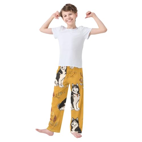 Autumn Husky Boys Long Pants Soft Trousers Elastic Waist Kids Lounge Bottoms with Pockets S-XL3
