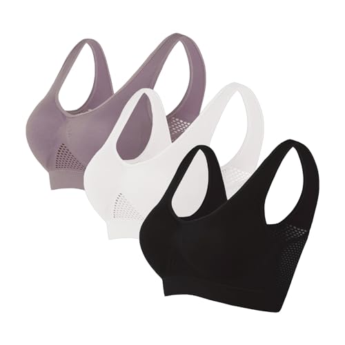 Generisch 3er Pack BH Damen Sport BH Push up Yoga Bra Mit Polsterung Nahtlose Ohne Bügel Gibt Guten Halt Dünn Leicht Atmungsaktiv Sport BHS High Elastizität Riemchendesign Fitness Lauf Joggen