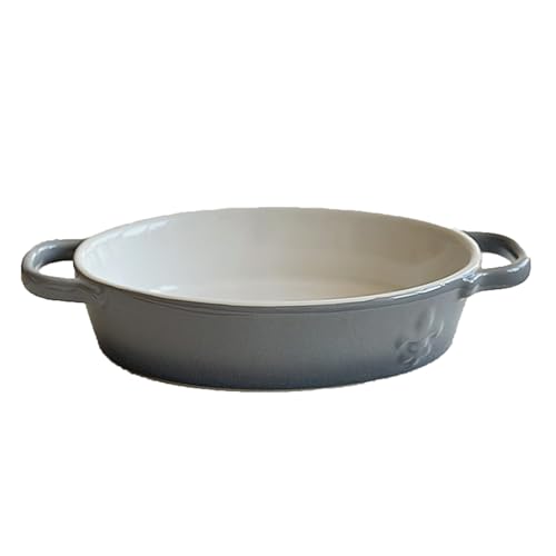 Dxcaicc Lasagne Dish High Temperature Underglaze Color Ceramic Quantity Optional Baking Dishes Gradient Gray Blue Oval Baking Tray with Ears Creative Home Plate,1 Piece