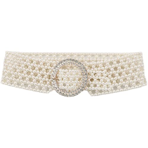 Women Beaded Waist Belt Stretchy Belt Wide Pearl Elastic Sashes For Rhinestone Dress Belts Trendy Waist Decoration