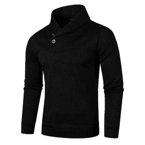 Mens Shawl Collar Sweatshirt Light Fleece Casual Slim Fit Pullover Knitted Thermal Sweatshirt2