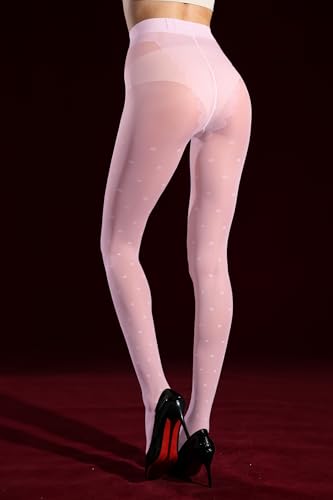 Image of VINICUNCA Women's Polka Dot Tights /Heart Sheer Tights Patterned High Waist Pantyhose