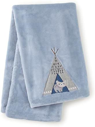 Levtex Baby - Trail Mix Plush Blanket - Appliqued and Embroidered Racoon on Blue Plush - Blue, Black, Grey - Nursery Accessories - Blanket Size: 30 x 40 in. image 3