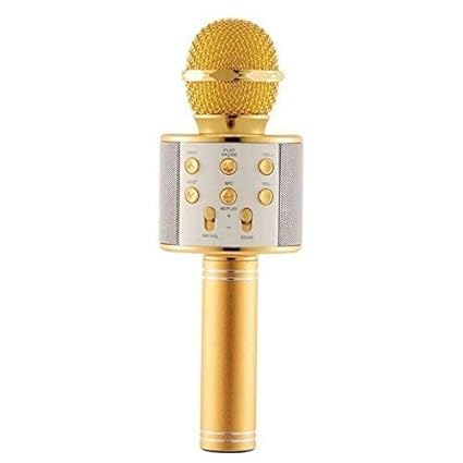 Dhairya Creations WS-858 Wireless Bluetooth Handheld Microphone Stand Karaoke Mike with Speaker Audio Recording for Cellphone (Gold)