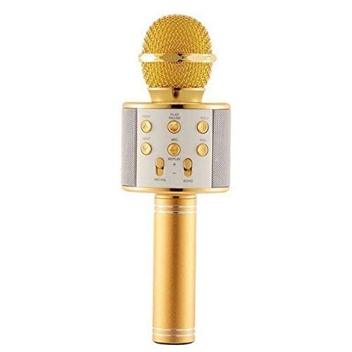 Dhairya Creations WS-858 Wireless Bluetooth Handheld Microphone Stand Karaoke Mike with Speaker Audio Recording for Cellphone (Gold)
