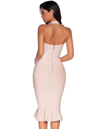 Image of meilun Womens Halter Fishtail Bandage Party Dress Elegant Wedding Guest Dress