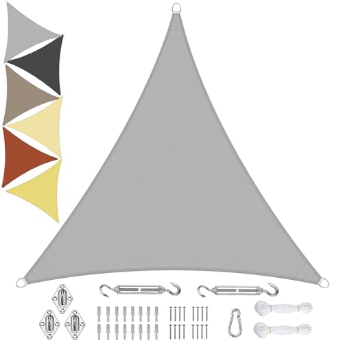 Sichtschutz Sonnensegel Wasserdicht Dreieckigig 2.6x2.6x2.6m aus PES-Polyester 95% UV-Schutz Witterungsbeständig Reißfest Viele Größen und Farben mit Befestigungsset für Terrasse Garten, Hellgrau