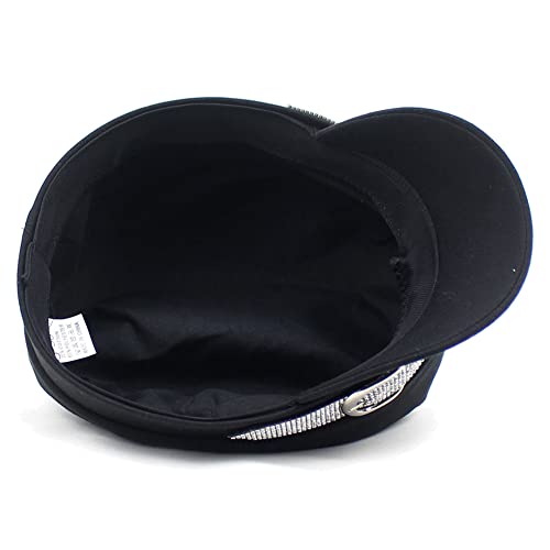 Womens Bling Rhinestone Newsboy Fiddler Cap Casual Black Baker Boy Cabbie Hats With Chain For Fashion Ladies (Black) #TOP3