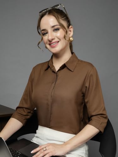 Image of Style Quotient Women Solid Aqua Green Polycrepe Formal Shirt
