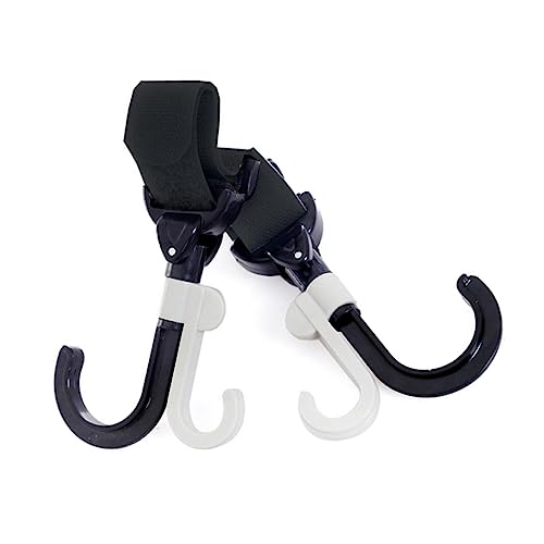 BESTonZON 2 Pack Stroller Hooks Hook Loop for Stroller Baby Car Hooks Clip Hanger Black/Gray Adjustable Diameter for Diaper Grocery Bags