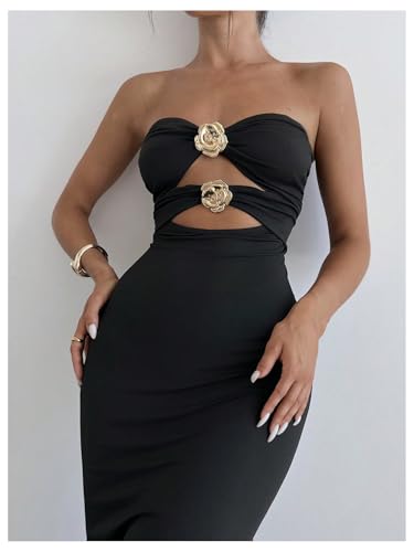 GORGLITTER Women's Flower Strapless Bodycon Maxi Dress Cut Out Sleeveless Fishtail Cocktail Summer Tube Long Dresses3