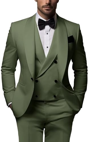 3 Piece Men's Double Breasted Suit Shawl Lapel One Button Tuxedo Suits for Men Classic Wedding Suit-Tailored Suit